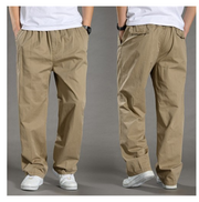 Elastic Waist Plain Straight Leg Cargo Pant