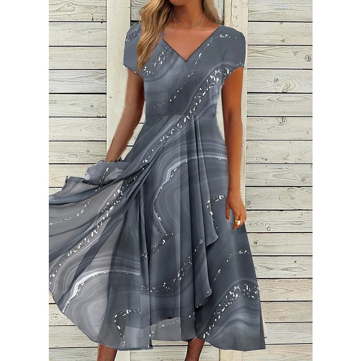 Abstract Printed Sleeveless A-Line Casual Dress