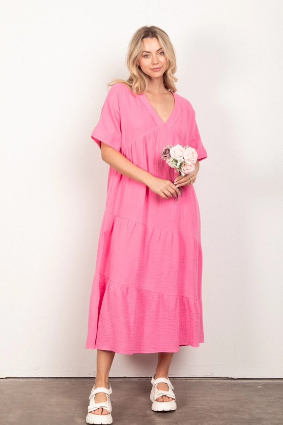 Cotton Poplin Ruffled Tiered Midi Dress