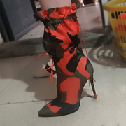 Camouflage Print Stiletto Lace Up Ankle Boots