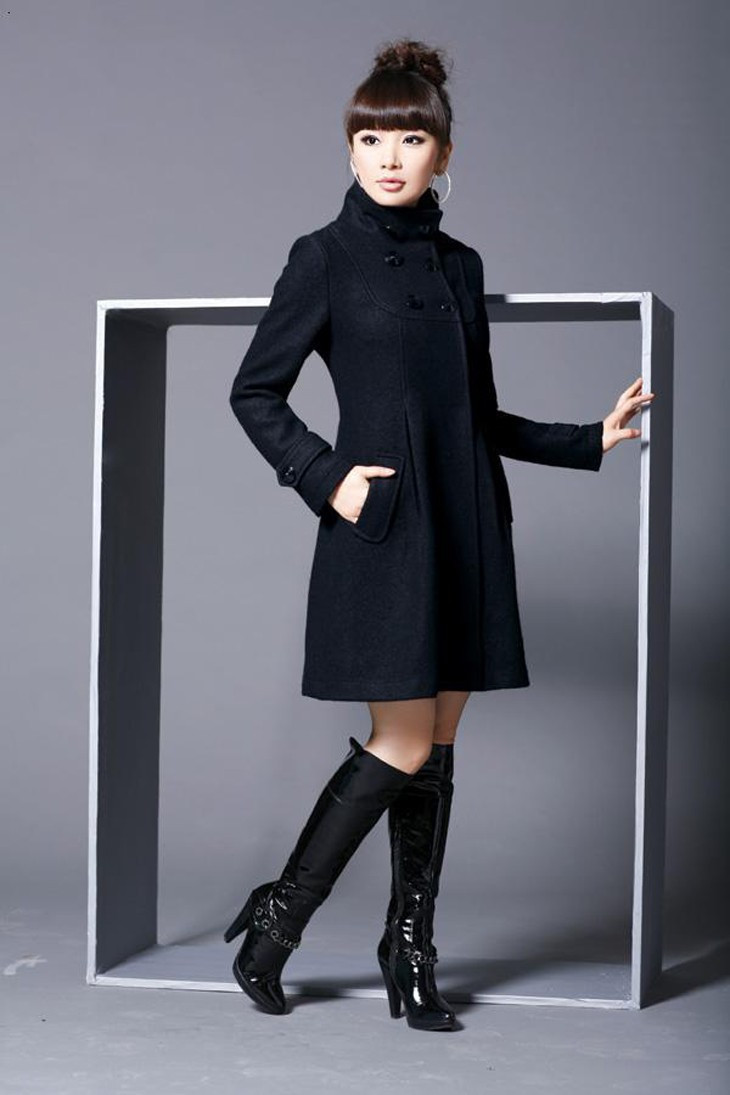 High Collar Long Sleeves Hooded Coat