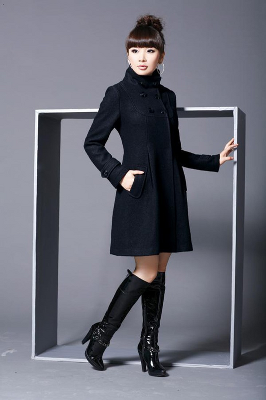 High Collar Long Sleeves Hooded Coat