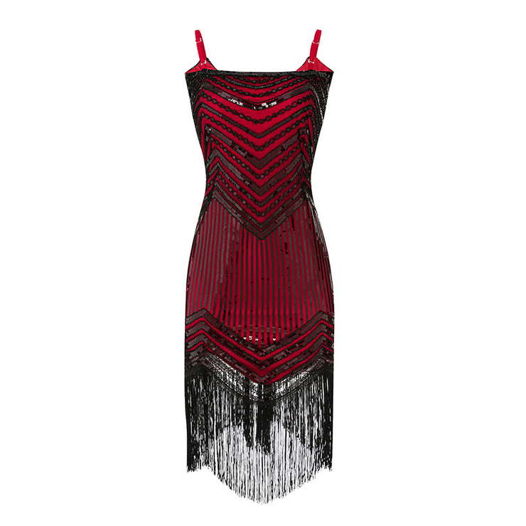 Spaghetti Strap Sleeveless Sequin Fringe Dress