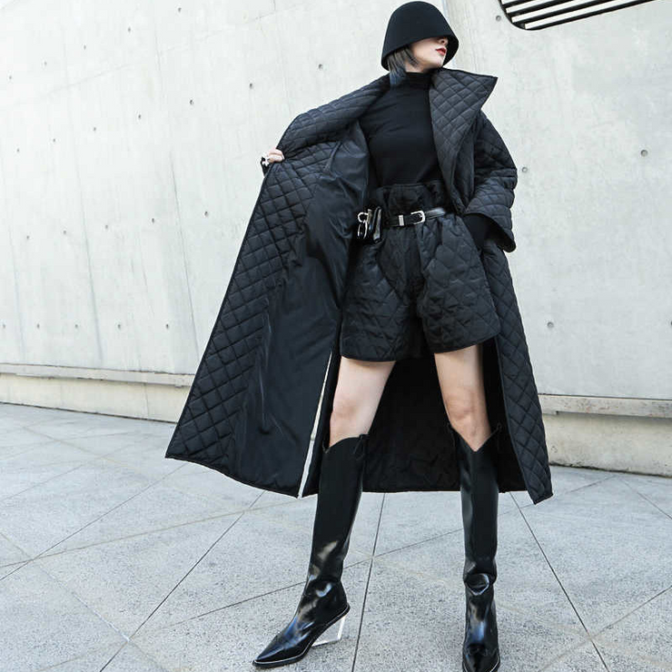 Black Split-Side High Collar Long Coat