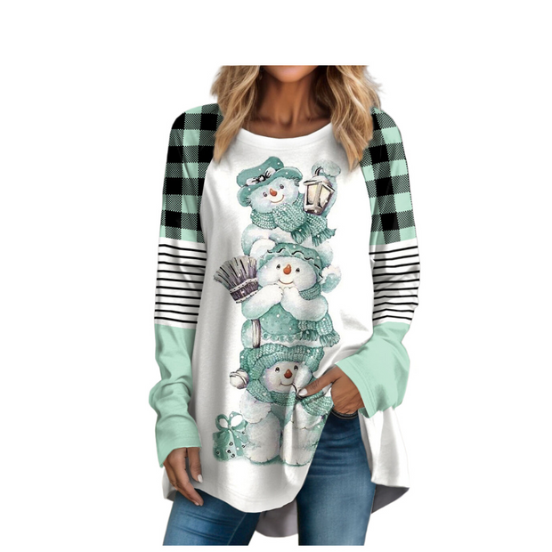 Patchwork Snowman Print Christmas Sweatshirt