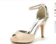 Satin Peep Toe Ankle Strap Stiletto Heel Wedding Shoes