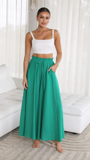 Plain Casual Wide Leg Shirred Waist Pants