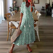 Women's V Neck Half Sleeve Floral Print Maxi Dress