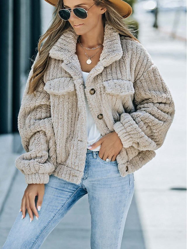 Turn-down Collar Buttoned Teddy Coat