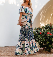 Floral Chiffon Off Shoulder Ruffled Tiered Maxi Dress