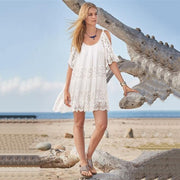 White Lace Cold Shoulder Beach Cover Up