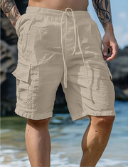 Plain Multi Pockets Linen Knee Length Shorts