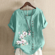 Round Neck Floral Printed Casual Blouse