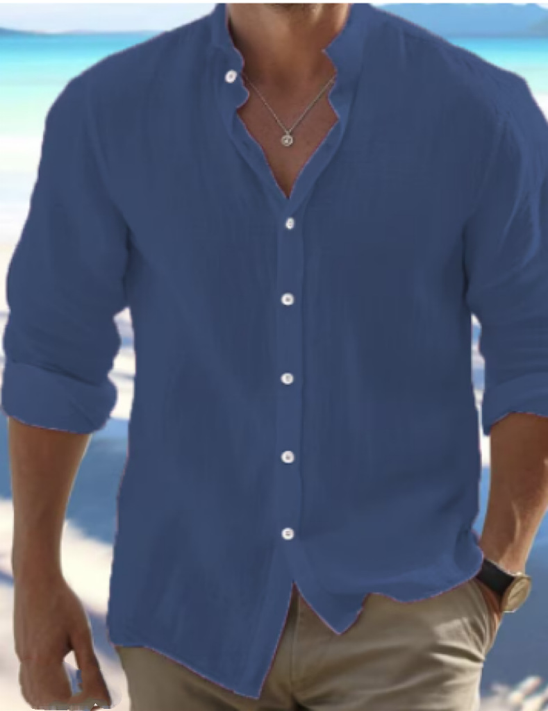 Simple Casual Plain Button Up Long Sleeves Shirt