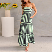 Colorblock Striped Spaghetti Strap Maxi Dress