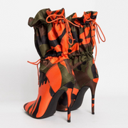 Camouflage Print Stiletto Lace Up Ankle Boots