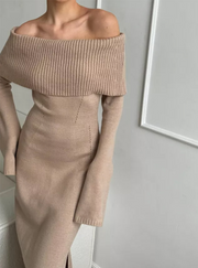 Off Shoulder Long Sleeves Knitted Dress