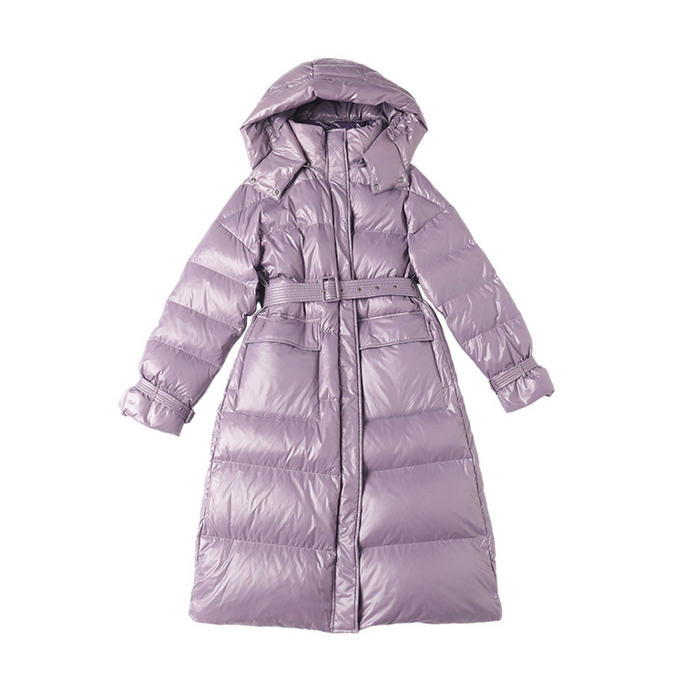 Hooded Long Sleeves Belted Puffer Coat