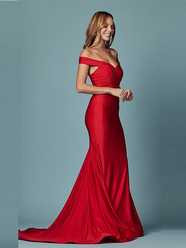 Off-The-Shoulder Sleeveless Bandage Fishtail Evening Dress