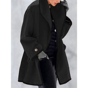 Women Lapel Wooleen Button Long Sleeve Shawl Collar Cardigan Coat