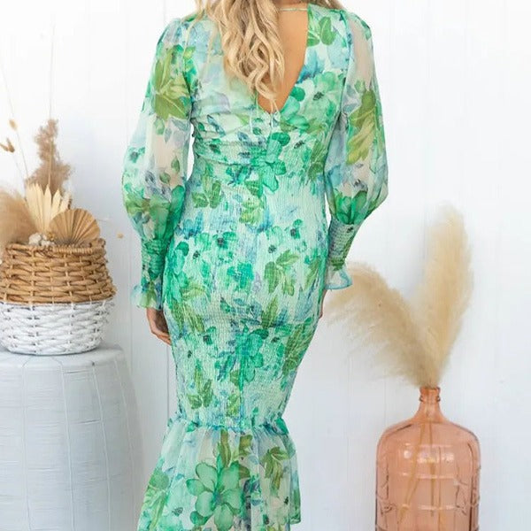 Garden Gathering Floral Smocked Waist Midi Dress