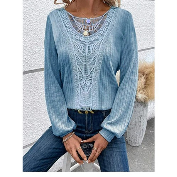 Casual Long Sleeves Lace Blouse