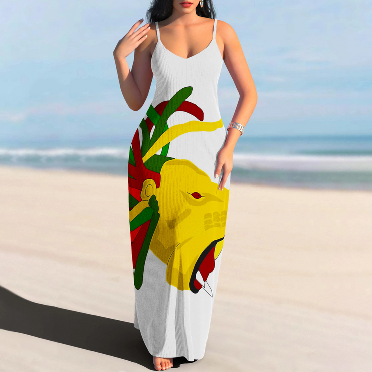 Printed V-Neck Sleeveless Maxi Dress