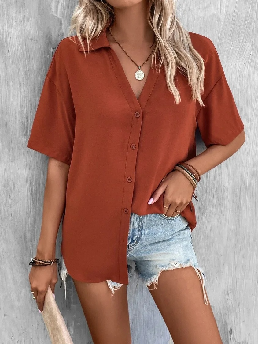 Casual Buttoned Front Loose Blouse