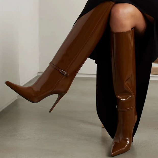 Pointed Toe Stilettos Buckle Knee High Boots