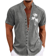 Stand Collar Coconut Tree Printed Casual Shirt