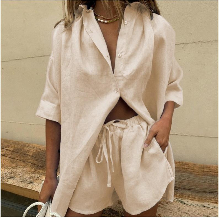 Casual 2 Piece Lounge Wear Shirt Short  Set