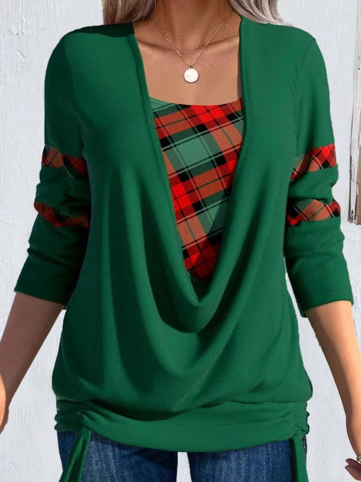 Plaid Faux Two Piece Tie Side Sweatshirt