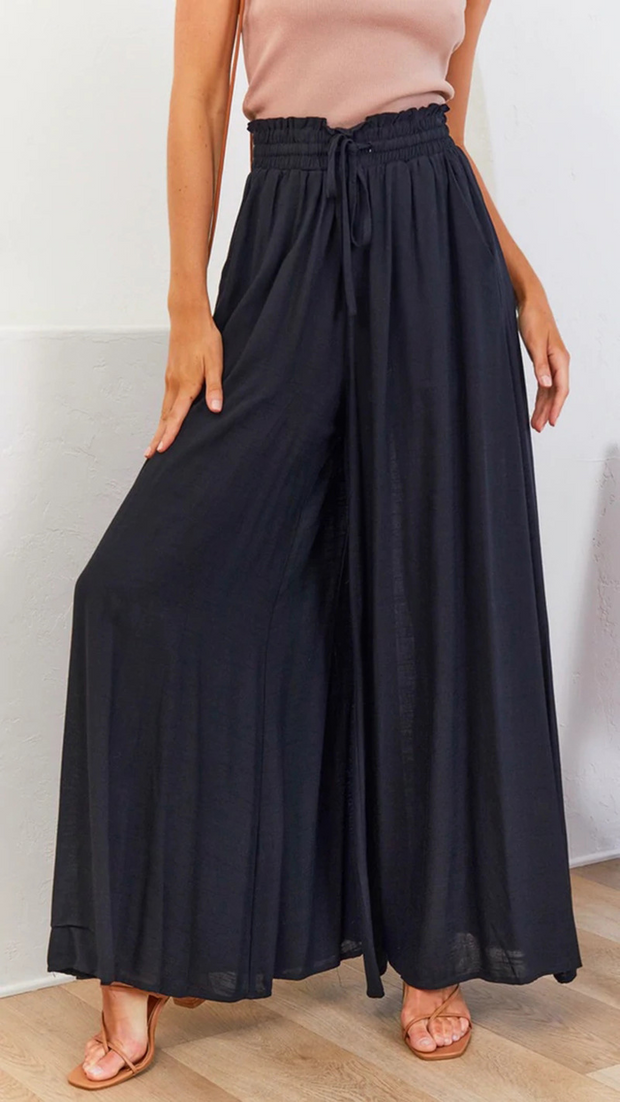 Plain Casual Wide Leg Shirred Waist Pants