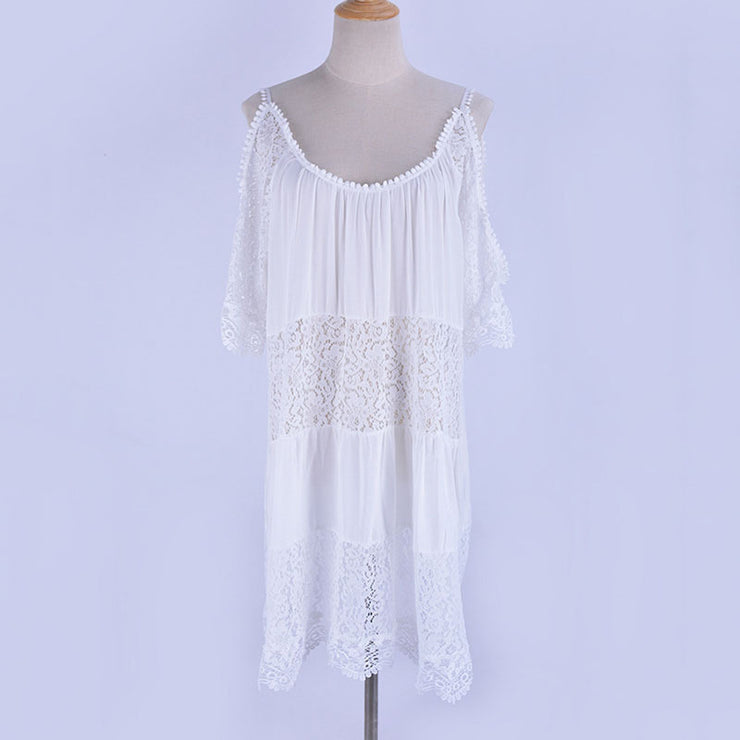 White Lace Cold Shoulder Beach Cover Up