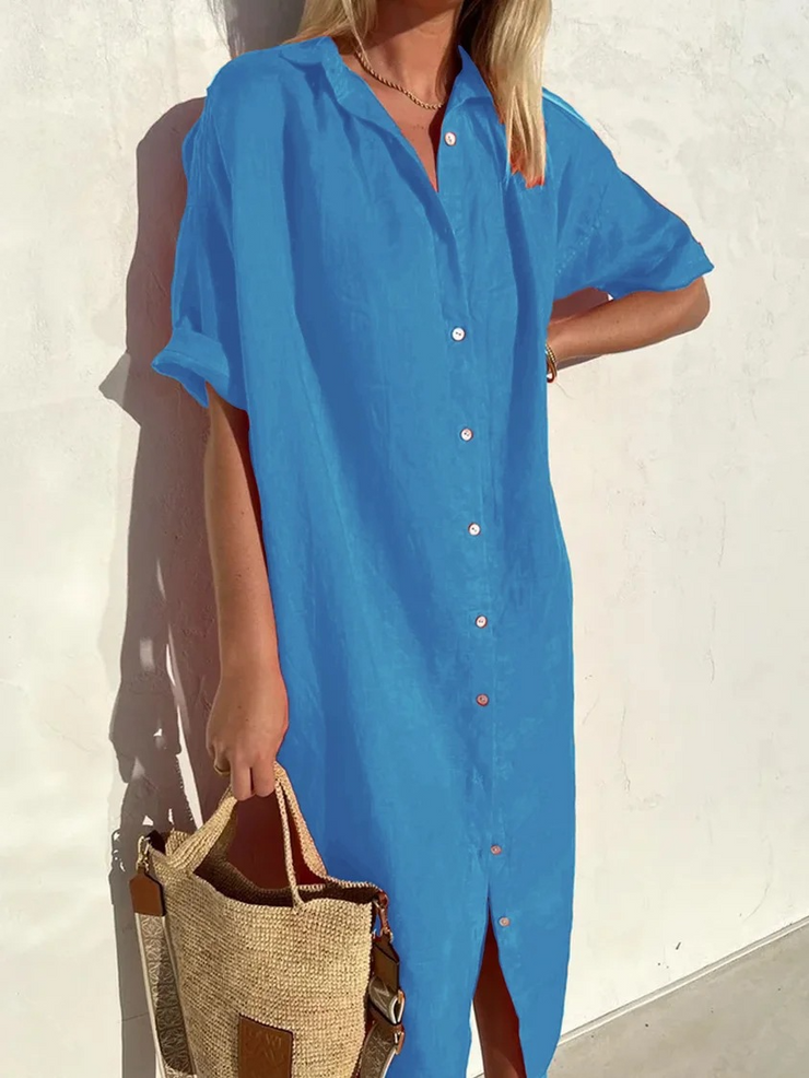 Casual Button Down Half Sleeves Shirt Dress