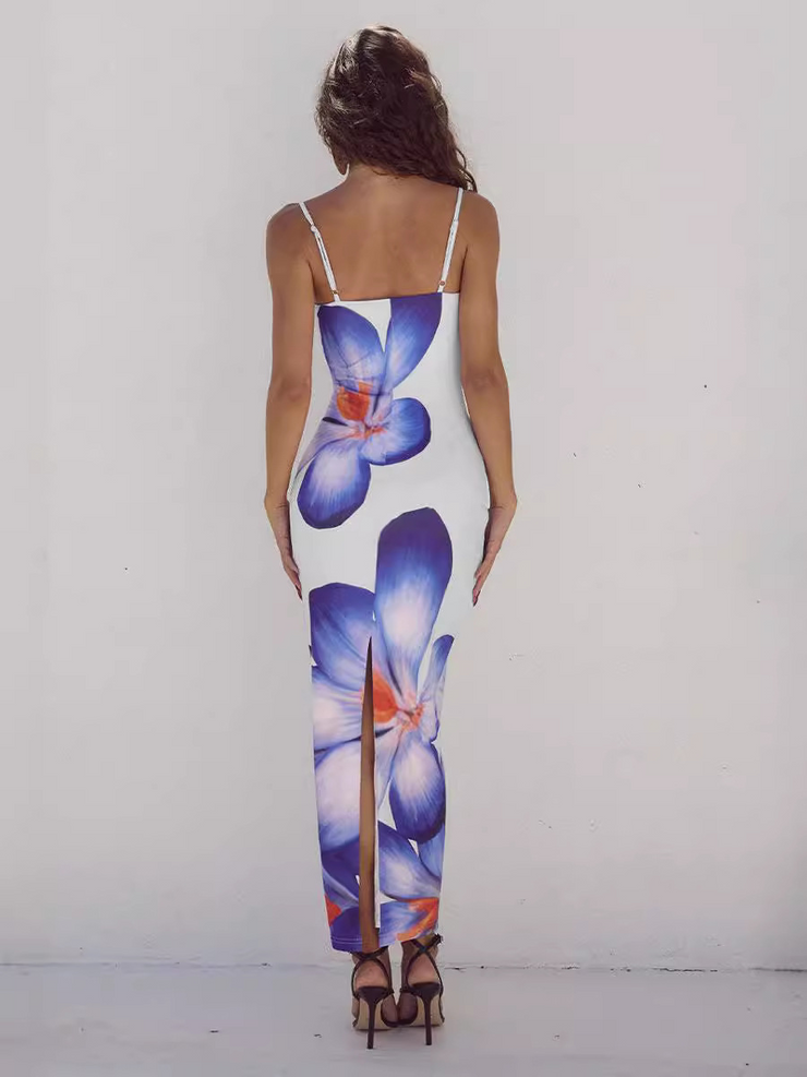 Floral Printed Spaghetti Strap Sleeveless Maxi Dress