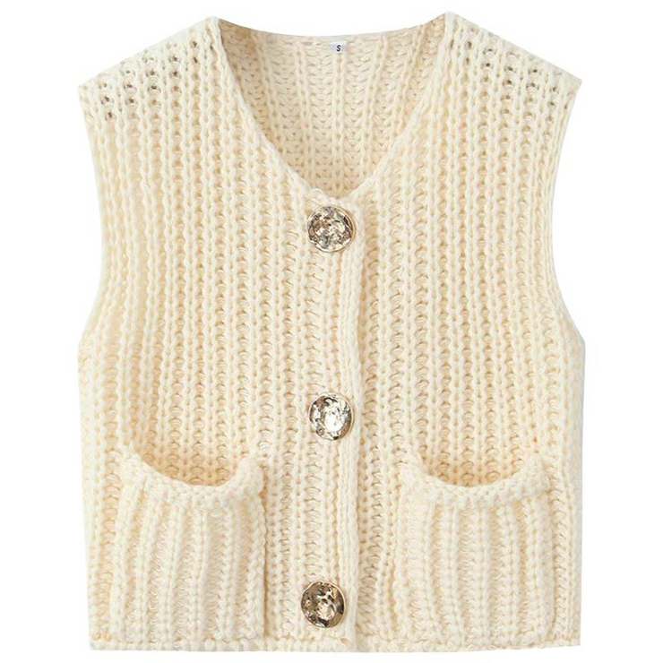 Solid Knit Button Up Vest