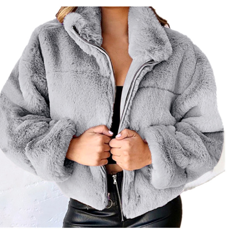 Faux Fur Collared Long Sleeve Cropped Jacket