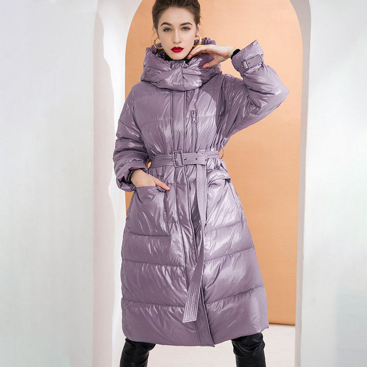 Hooded Long Sleeves Belted Puffer Coat