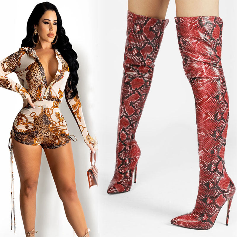 Women Patent Bright Leather Pointed Toe Stiletto Over The Knee Thigh High Boots