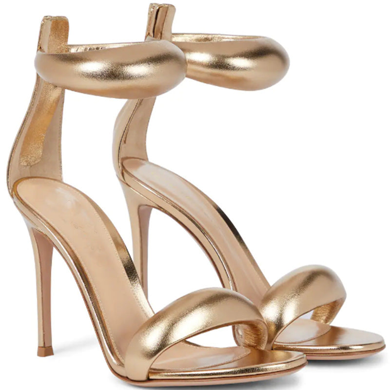 Women Open Toe Metallic Ankle Strap High Heel Prom Sandals