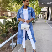 Long Ripped Button Denim Coat