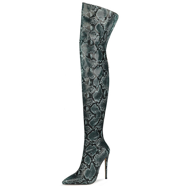 Women Patent Bright Leather Pointed Toe Stiletto Over The Knee Thigh High Boots