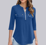 Zipper Split Neck Long Sleeve Shirt