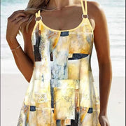 Patchwork Geometric Print Light Yellow Tankini Set