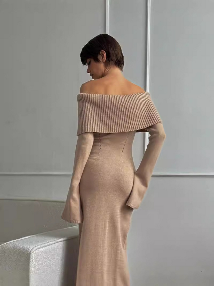 Off Shoulder Long Sleeves Knitted Dress