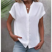 Plain Stand Collar Short Sleeves Loose Blouse