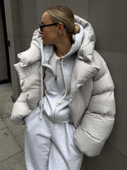 Hooded Collar Long Sleeves Puffer Coat