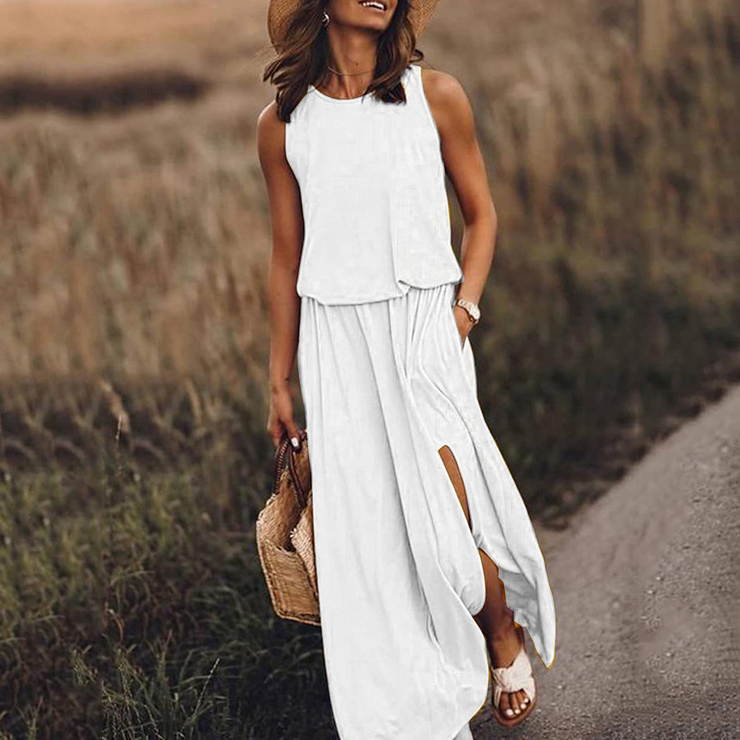 Round Neck Sleeveless Casual Maxi Dress