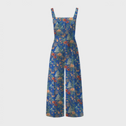 Corduroy Floral Printed Wide Leg Jumpsuit